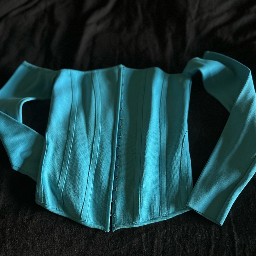 Zara Women Knit Bustier Light Blue Off-Shoulder Corset